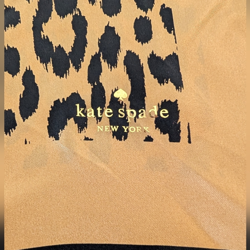 Kate Spade Animal Print Black Tan Leopard Print Scarf With Gold KS Signature NWT - Picture 2 of 3